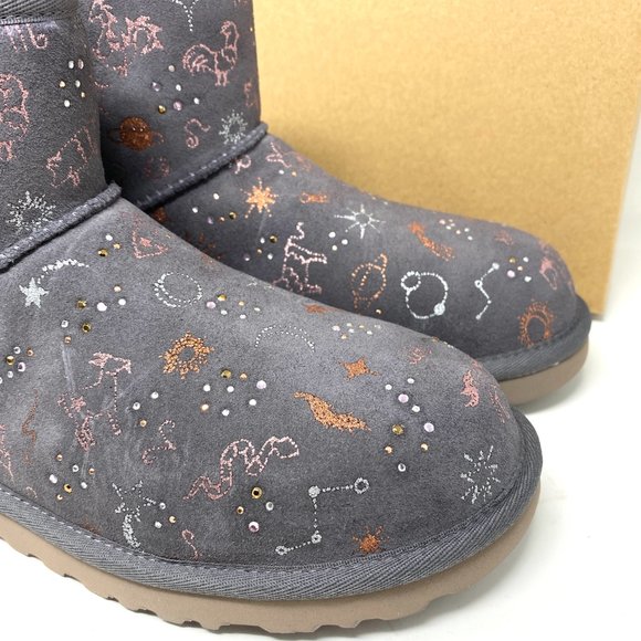 UGG Classic Zodiak Mini Suede Fur Boots Gray W - Picture 5 of 9